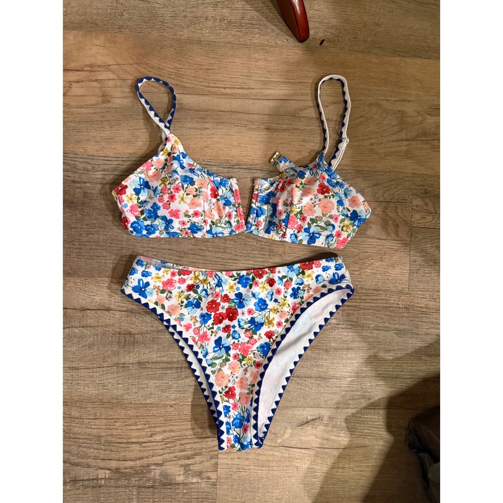 Floral Print Bikini Swimsuit Set Scalloped Trim Women's Summer‎ Beachwear